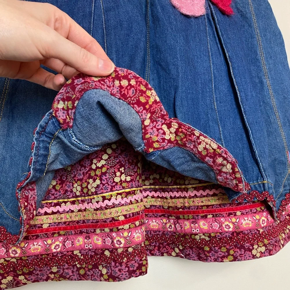 Oilily Girls Boho Dress Fair Isle Sweater Denim Floral Fringe Size 116 (US Sz 6)